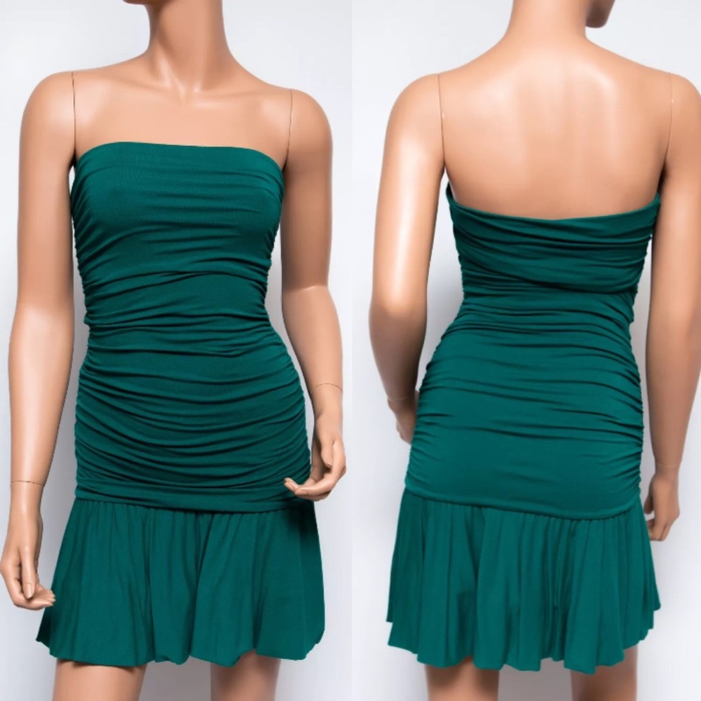 BCBGMAXAZRIA Emerald Strapless Ruched Mini Dress